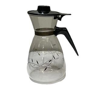 Vintage Tricolette 4 Cup Flameproof Glass Coffee Carafe Gold Vine Leaf Design